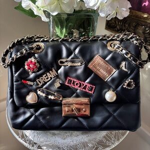 ALDO BLACK EMBELLISHED QUILTED SHOULDER OR CROSSBODY BAG